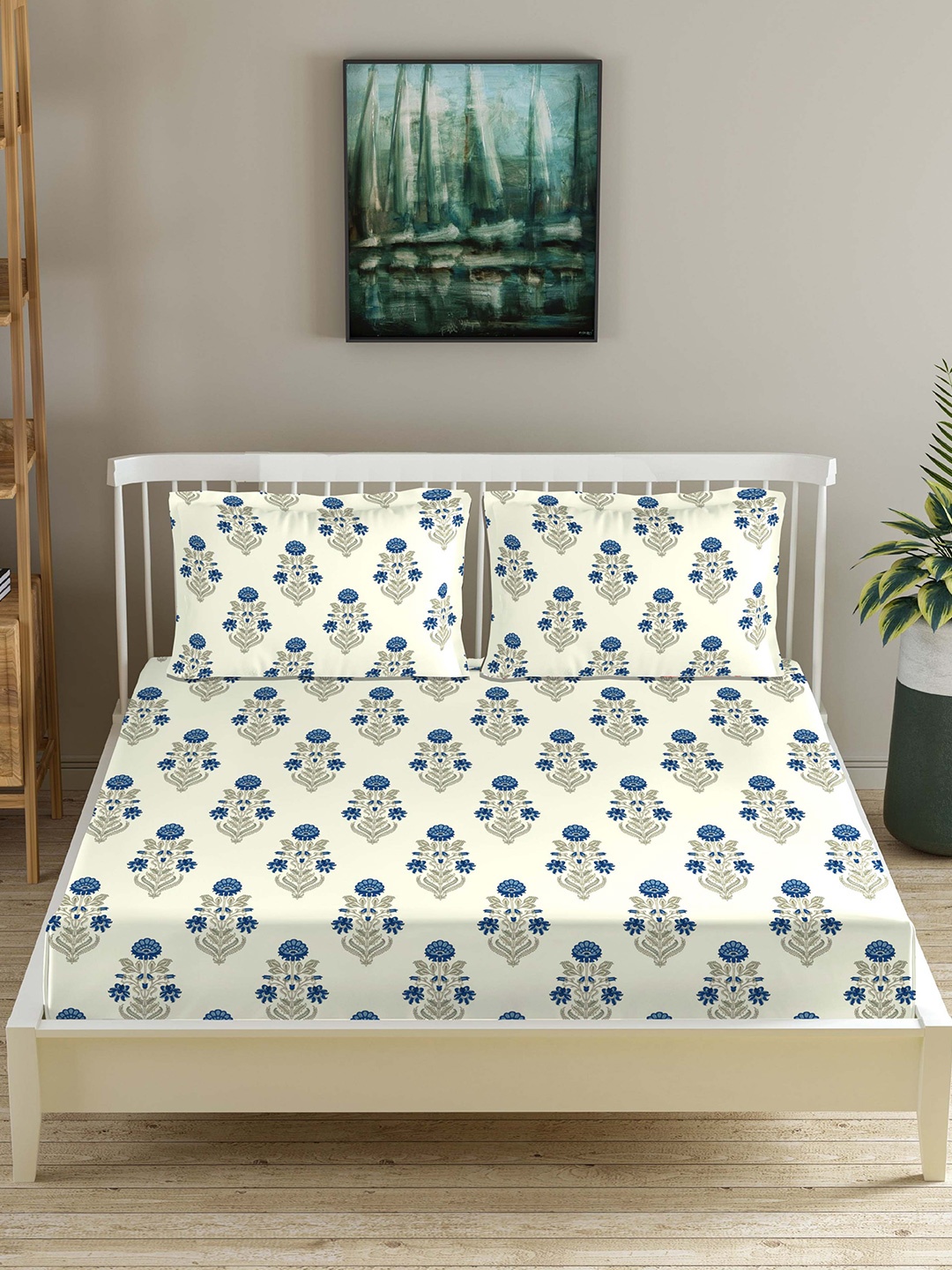 Trance Home Linen White & Blue Floral 180 TC Cotton King Bedsheet with 2 Pillow Covers
Trance Home Linen White & Blue Floral 180 TC Cotton King Bedsheet with 2 Pillow Covers