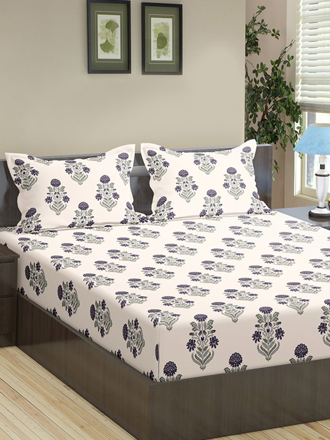 Trance Home Linen Aangan Blue 180 TC Cotton Queen Fitted Bedsheet with 2 Pillow Covers, White
Trance Home Linen Aangan Blue 180 TC Cotton Queen Fitted Bedsheet with 2 Pillow Covers, White