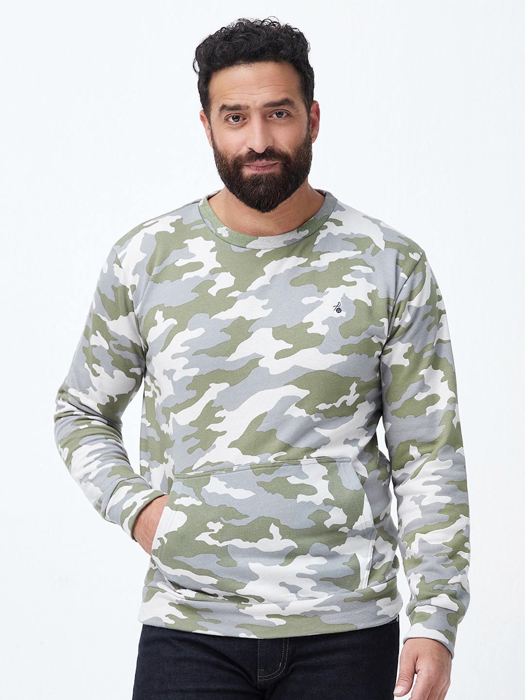 MR BUTTON Men Grey Printed Cotton Sweatshirt