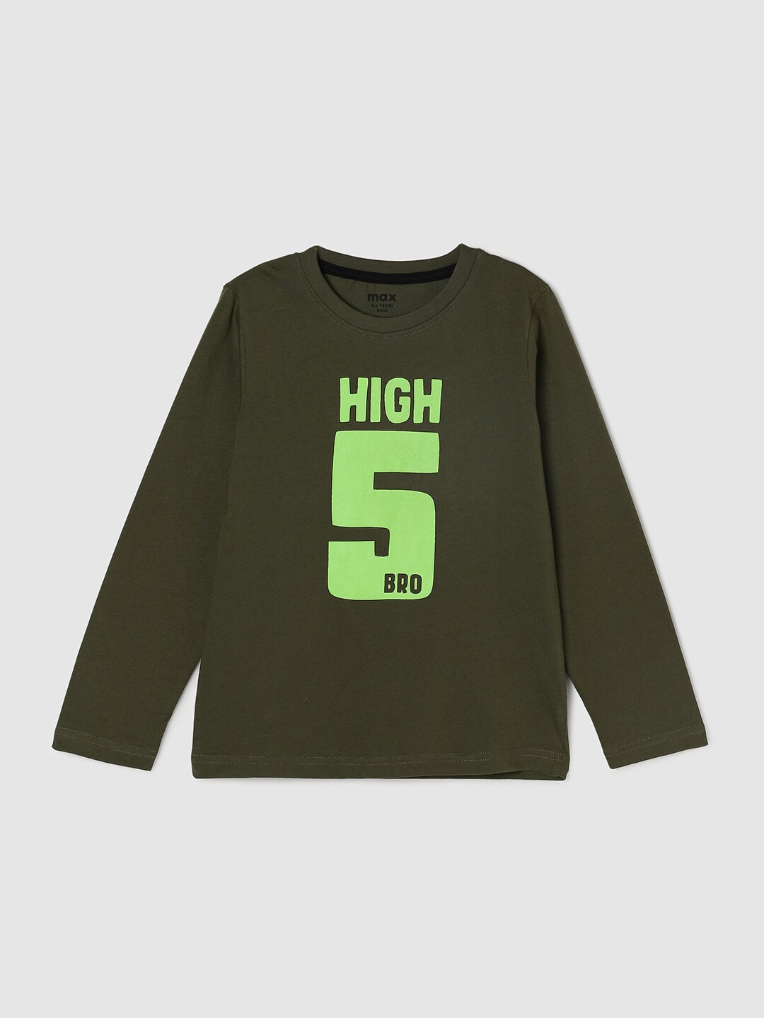 max Boys Green Typography Printed T-shirt