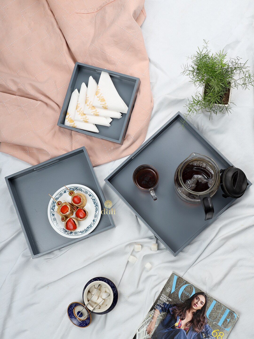 DULI Set Of 3 Grey Solid Serving Trays