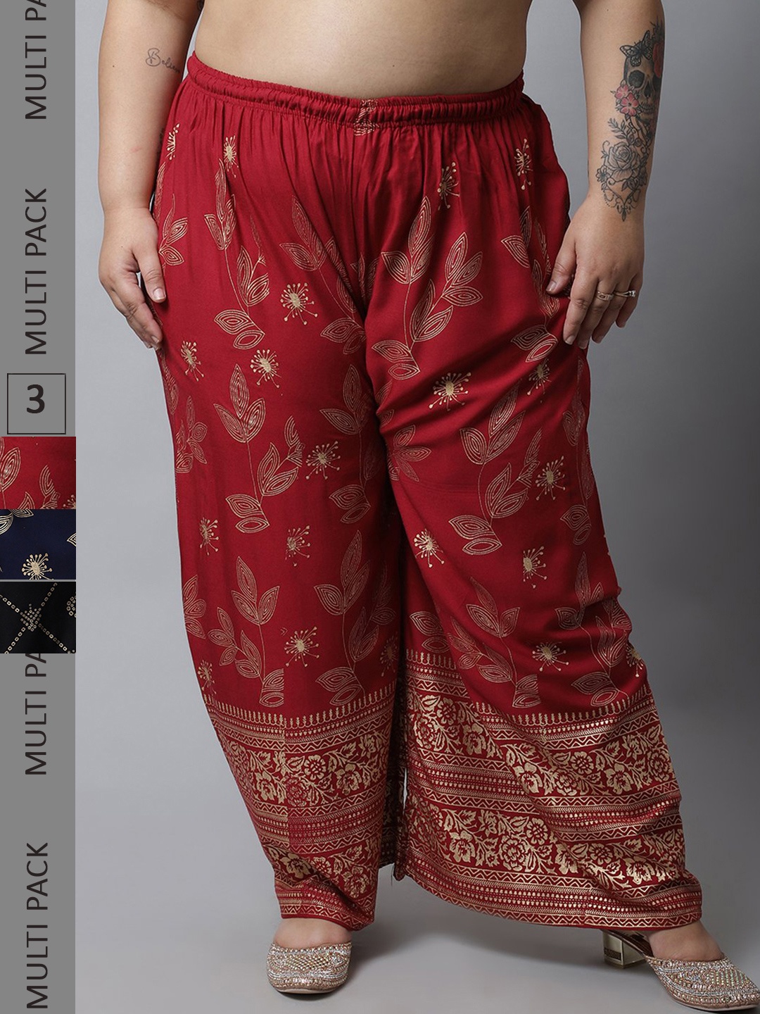 Miaz Lifestyle Pack Of 3 Women Maroon & Black Floral Printed Knitted Ethnic Palazzos
Miaz Lifestyle Pack Of 3 Women Maroon & Black Floral Printed Knitted Ethnic Palazzos