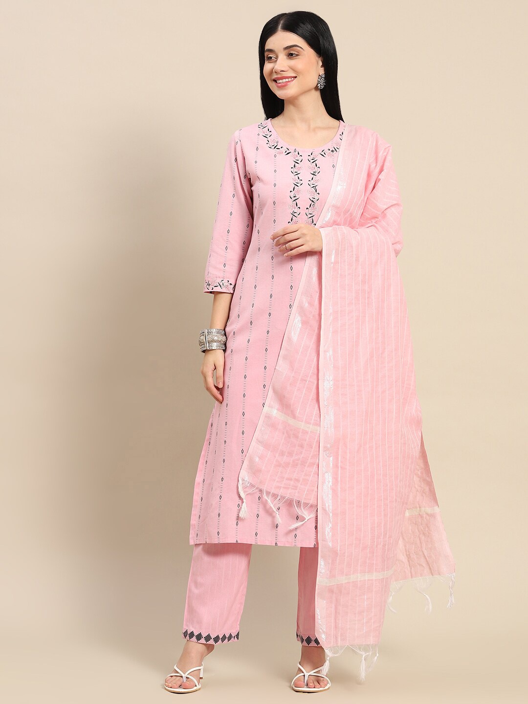 Prakhya Women Pink Floral Embroidered Pure Cotton Kurta with Palazzos & With Dupatta
Prakhya Women Pink Floral Embroidered Pure Cotton Kurta with Palazzos & With Dupatta