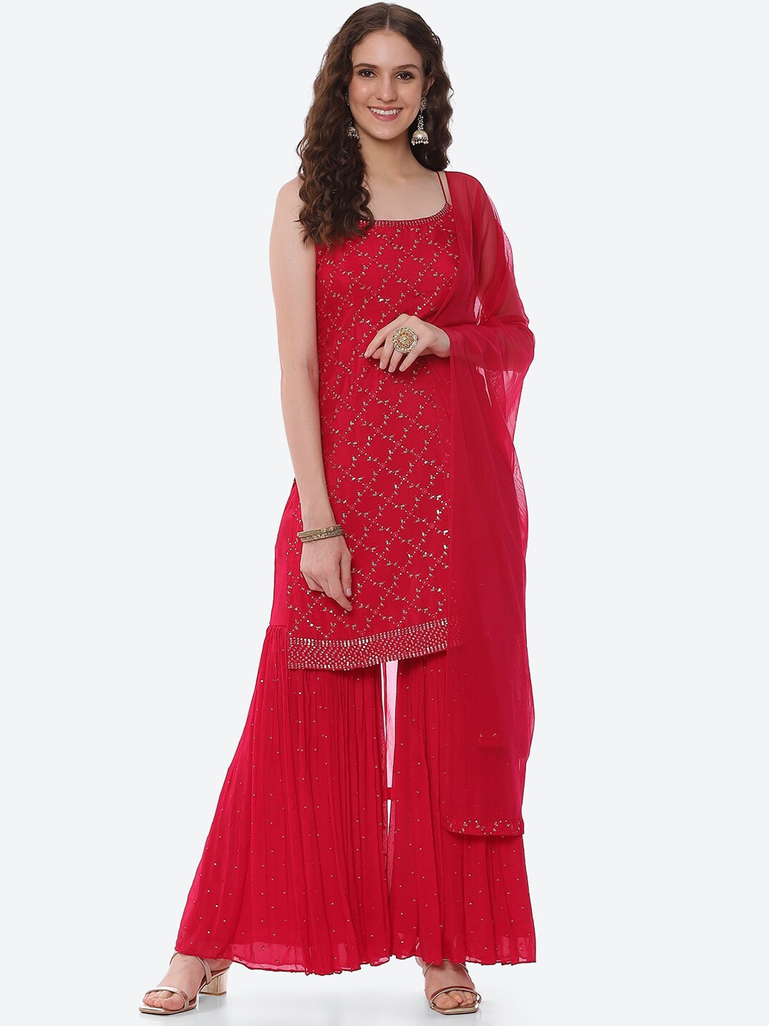 Meena Bazaar Women Pink Embroidered Sequinned Kurti with Sharara & With Dupatta
Meena Bazaar Women Pink Embroidered Sequinned Kurti with Sharara & With Dupatta
