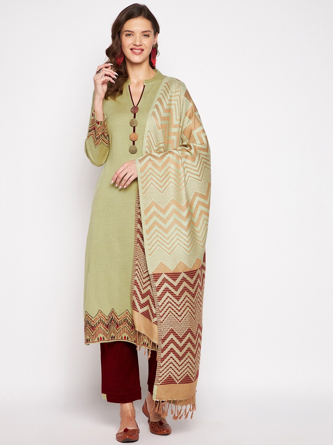 Zigo Winter Wear Women Light Green Embroidered Thread Work Kurta with Trouser & Dupatta
Zigo Winter Wear Women Light Green Embroidered Thread Work Kurta with Trouser & Dupatta
