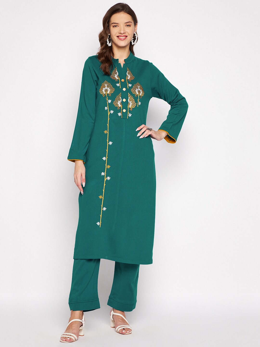 Zigo Winter Wear Women Teal Green Floral Embroidered Thread Work Kurta with Trouser
Zigo Winter Wear Women Teal Green Floral Embroidered Thread Work Kurta with Trouser