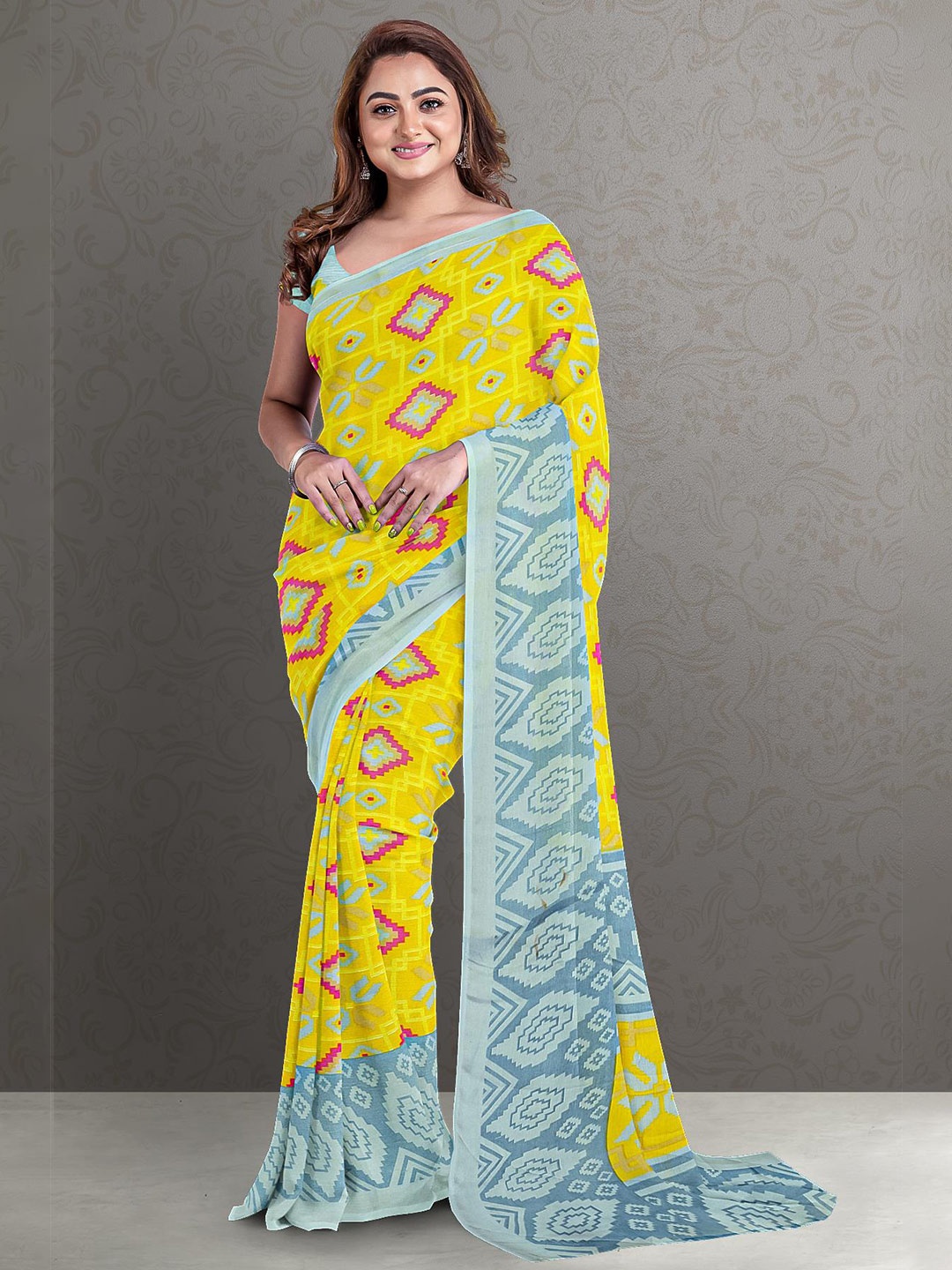 Kalamandir Women Yellow & Blue Silk Blend Saree