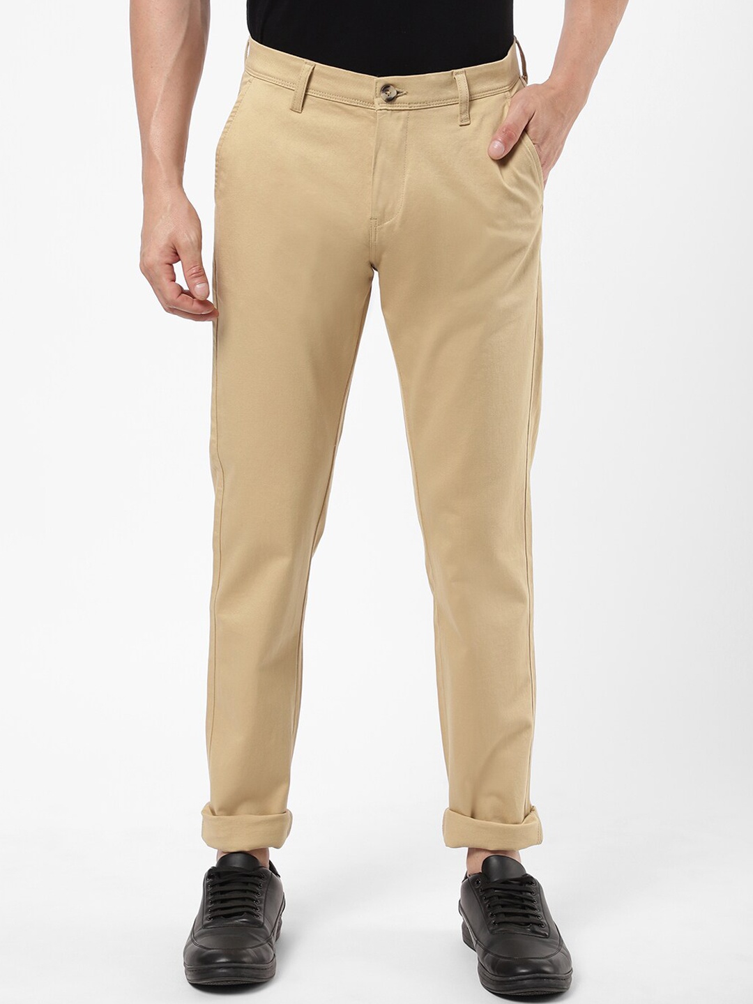 R&B Men Khaki Cotton Chinos Trousers