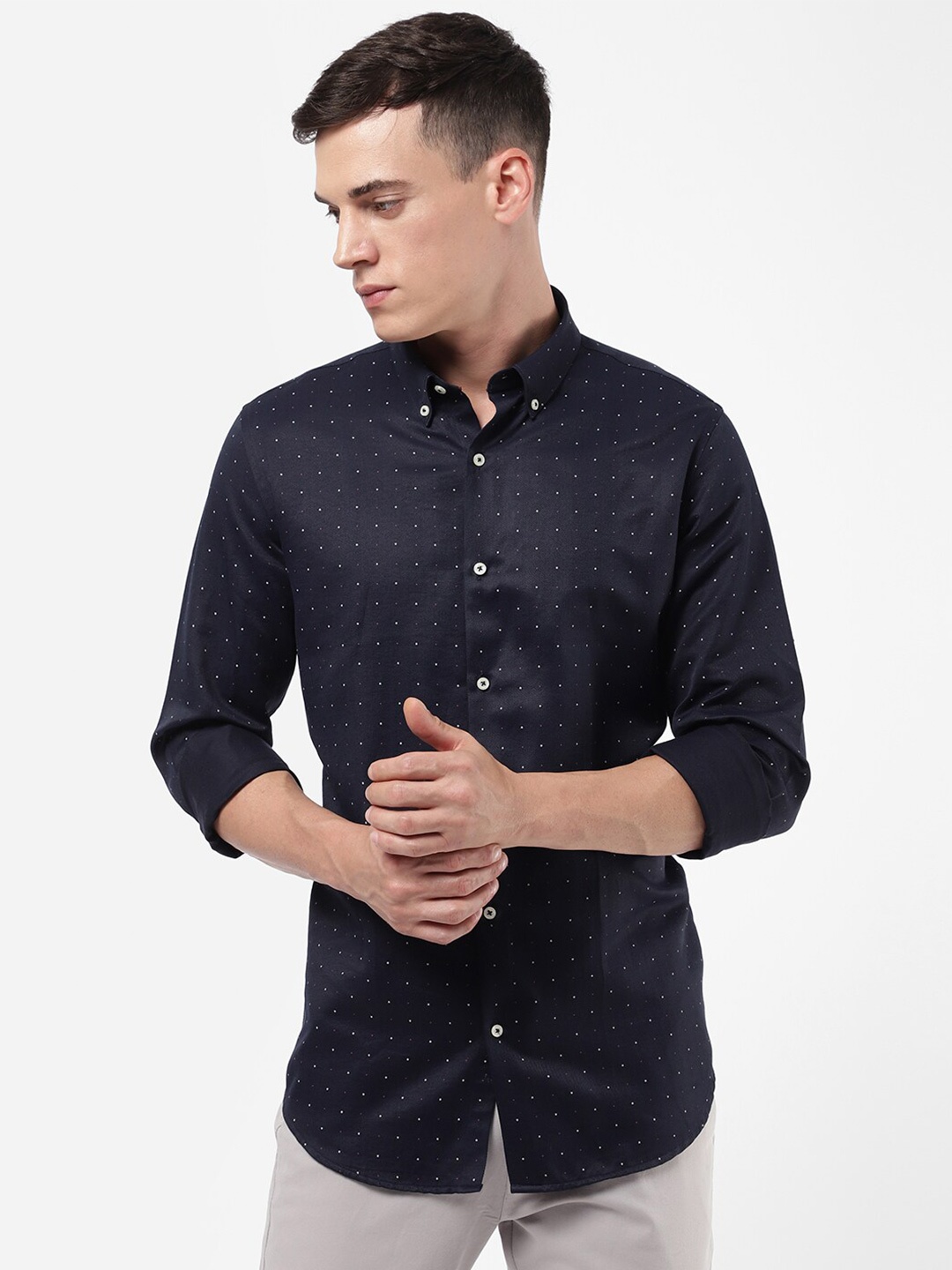 R&B Men Printed Cotton Casual Shirt, Blue