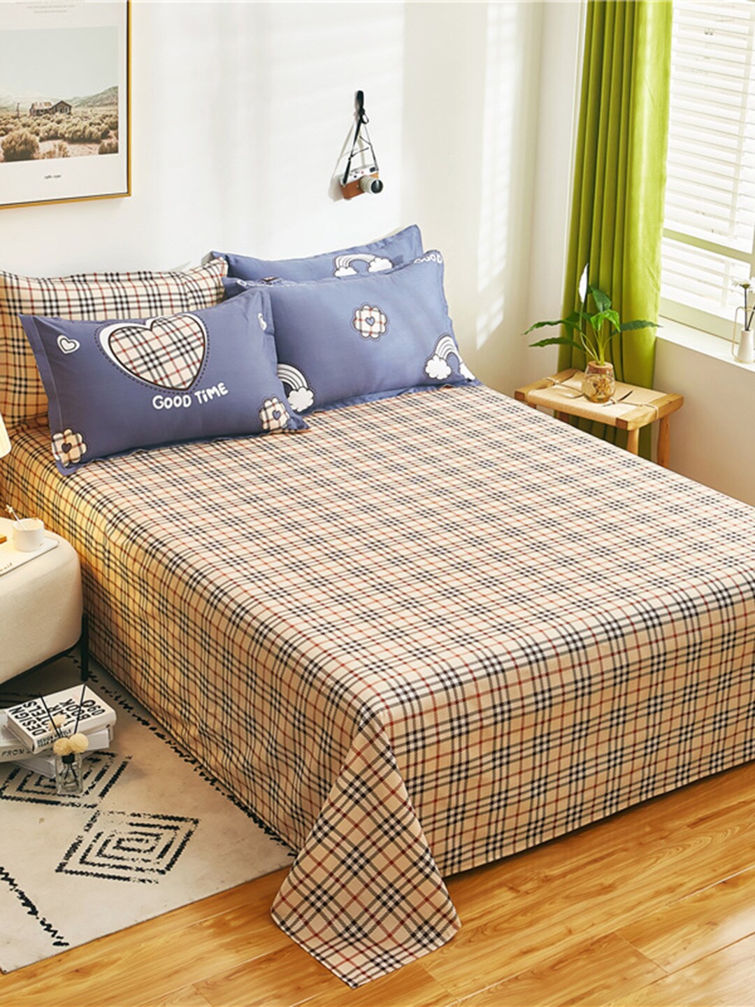 JC HOME Blue & Beige Geometric 186 TC Pure Cotton King Bedsheet with 2 Pillow Covers
JC HOME Blue & Beige Geometric 186 TC Pure Cotton King Bedsheet with 2 Pillow Covers