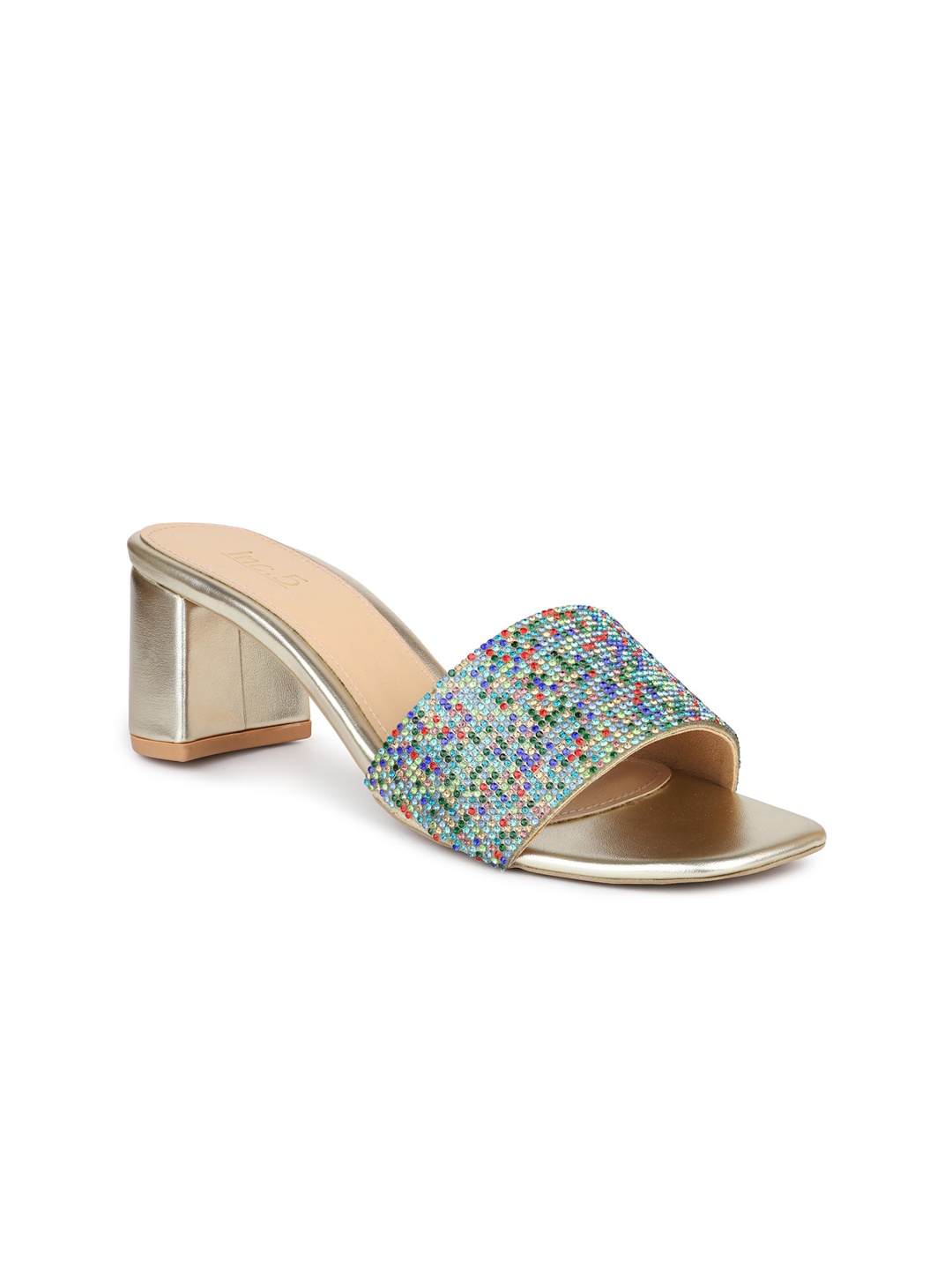 Inc 5 Gold-Toned Embellished Block Heels