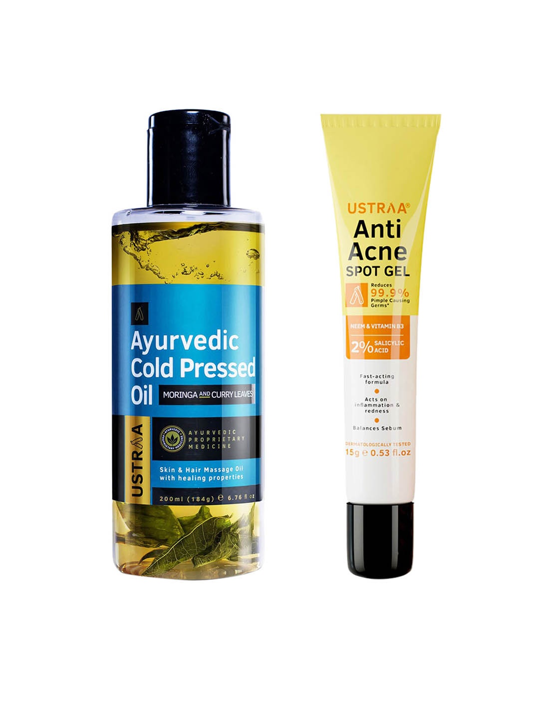 Ustraa Men Set of Ayurvedic Cold Pressed Oil 200 ml + Oil Free Anti-Acne Spot Gel 15 g, Green
Ustraa Men Set of Ayurvedic Cold Pressed Oil 200 ml + Oil Free Anti-Acne Spot Gel 15 g, Green