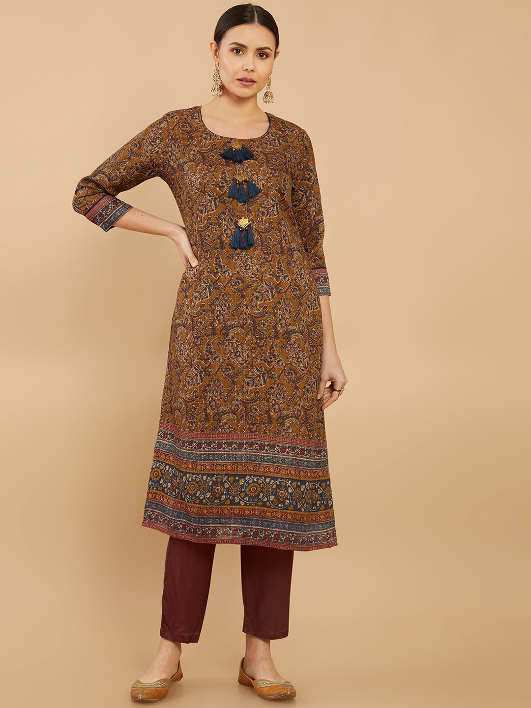 Soch Women Olive Green Ethnic Motifs Printed Kurta 
Soch Women Olive Green Ethnic Motifs Printed Kurta