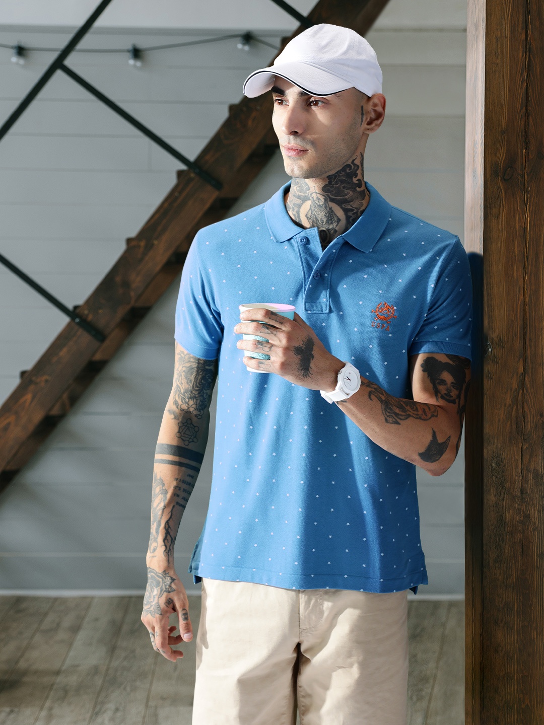 U S Polo Assn Men Blue Geometric Printed Polo Collar Pure Cotton Slim Fit T-shirt
U S Polo Assn Men Blue Geometric Printed Polo Collar Pure Cotton Slim Fit T-shirt
