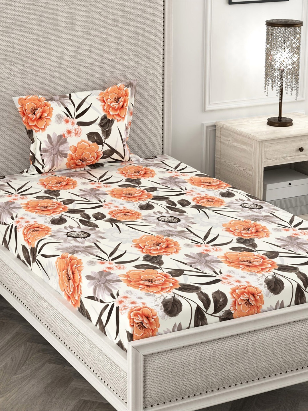 CHHAVI INDIA White & Peach-Coloured Floral 210 TC Single Bedsheet with 1 Pillow Covers
CHHAVI INDIA White & Peach-Coloured Floral 210 TC Single Bedsheet with 1 Pillow Covers