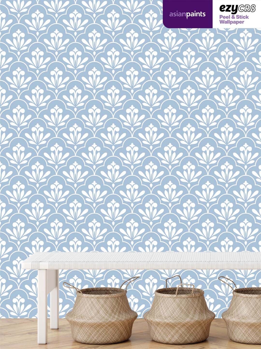 Asian Paints Blue Floral Baroque Stone Blue Peel & Stick Self Adhesive Wallpaper