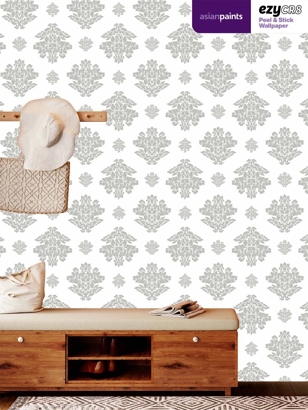 Asian Paints Grey & White Floral Peel & Stick Self Adhesive Wallpaper