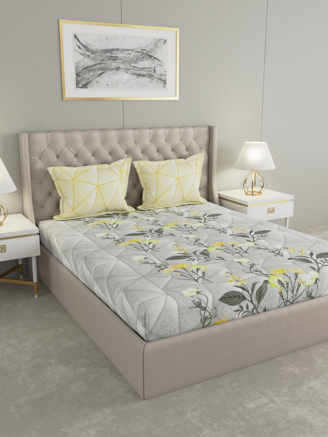 Raymond Home Yellow & Grey Floral Pure Cotton 140 TC King Bedsheet with 2 Pillow Covers
Raymond Home Yellow & Grey Floral Pure Cotton 140 TC King Bedsheet with 2 Pillow Covers
