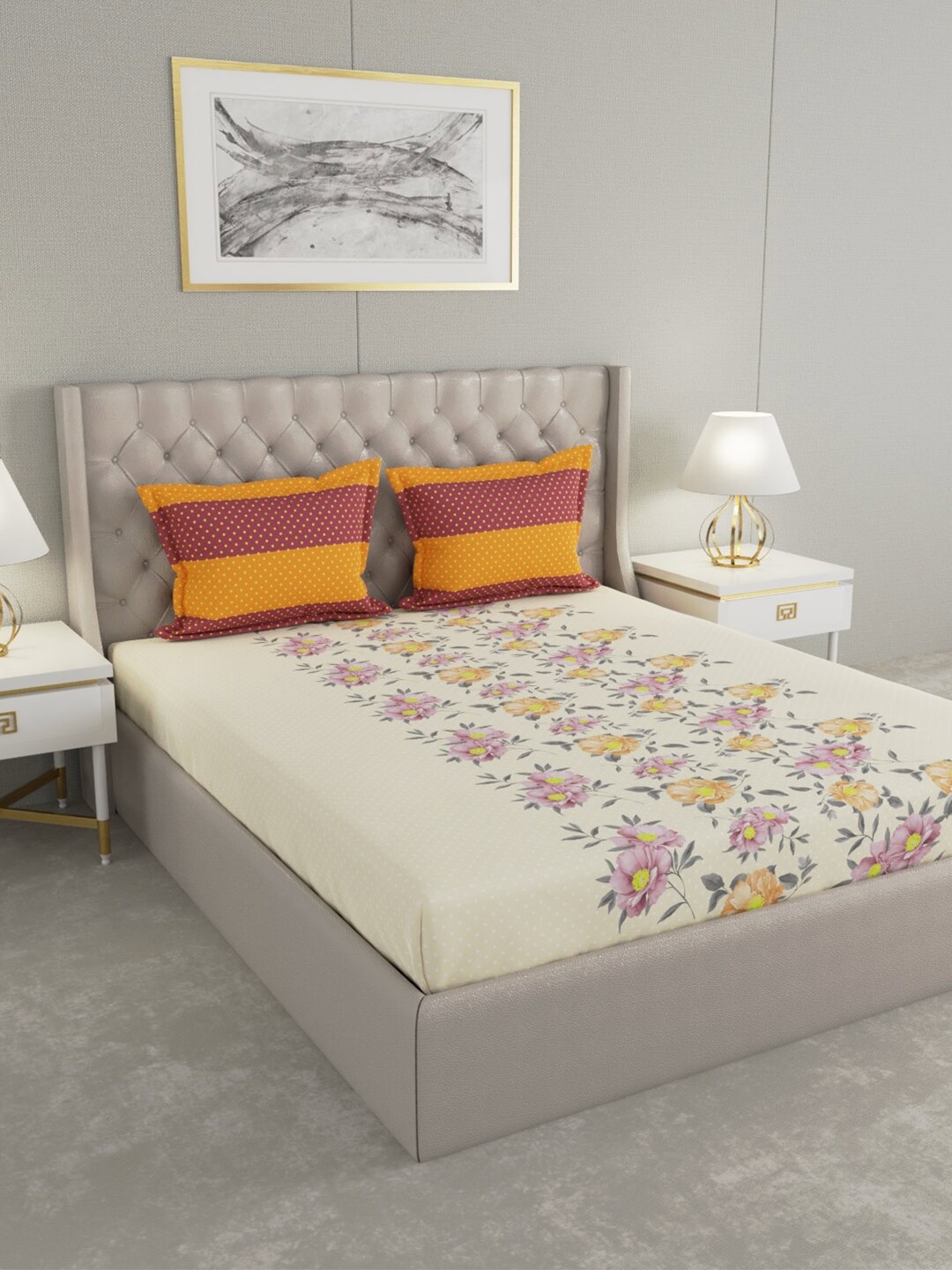 Raymond Home Off White & Purple Floral 140 TC Cotton King Bedsheet with 2 Pillow Covers
Raymond Home Off White & Purple Floral 140 TC Cotton King Bedsheet with 2 Pillow Covers