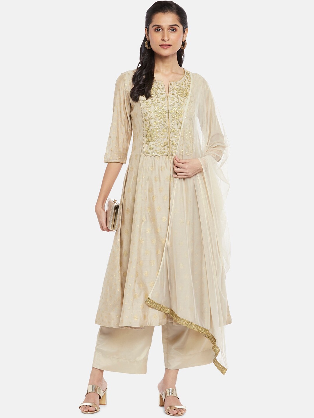 RANGMANCH BY PANTALOONS Women Beige Ethnic Motifs Printed Panelled Sequinned Chanderi Silk Kurta with
RANGMANCH BY PANTALOONS Women Beige Ethnic Motifs Printed Panelled Sequinned Chanderi Silk Kurta with