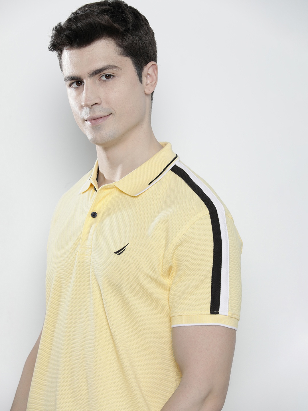 Nautica Men Polo Collar Textured Pure Cotton T-shirt With Stripes on Sleeves, Yellow
Nautica Men Polo Collar Textured Pure Cotton T-shirt With Stripes on Sleeves, Yellow
