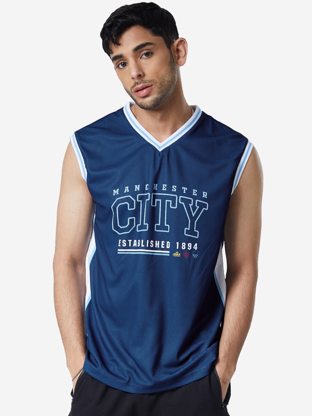 The Souled Store Men Navy Blue Printed Basic Inner Wear Vests