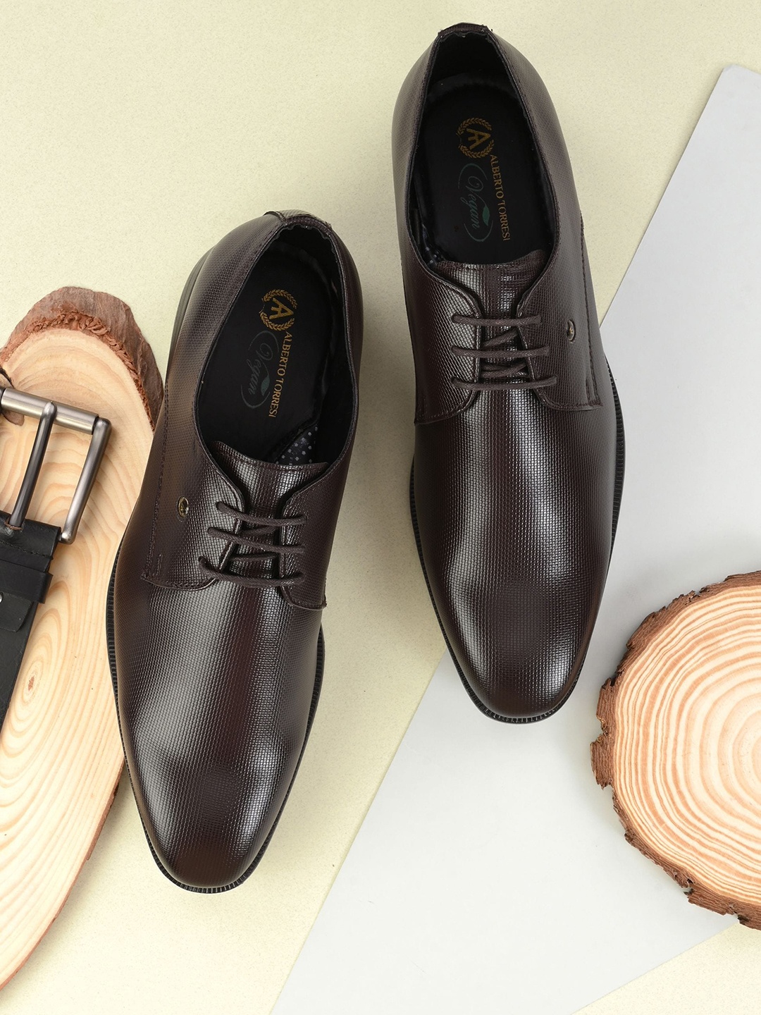 Alberto Torresi Men Brown Textured Derbys Shoes