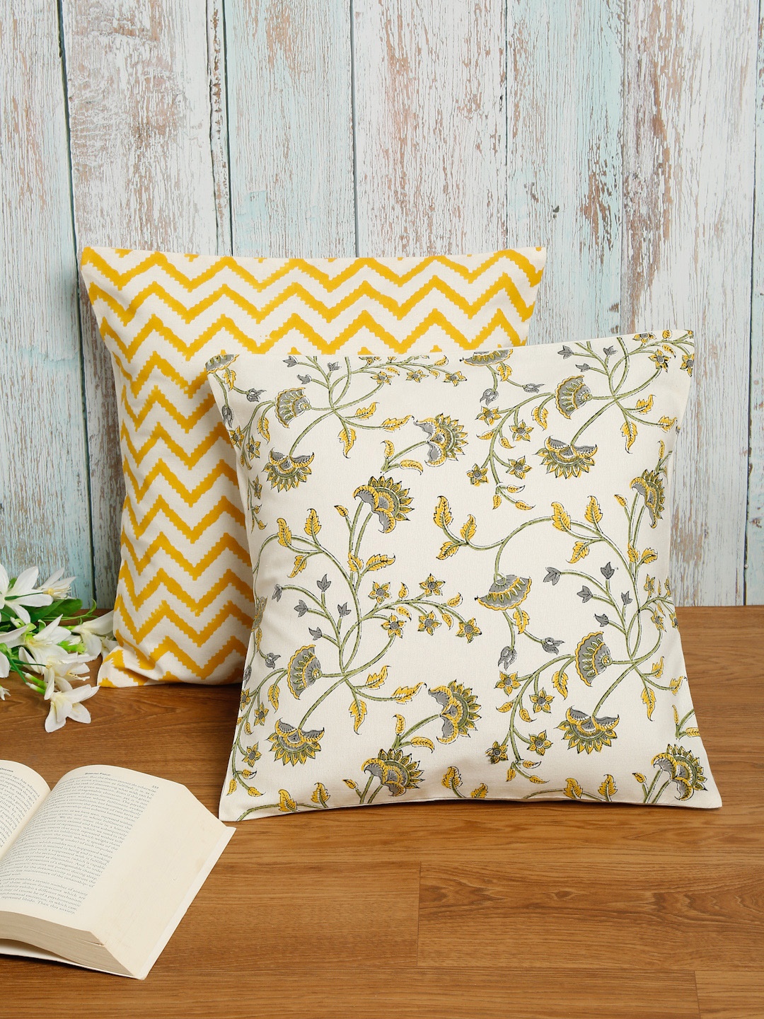 EK BY EKTA KAPOOR Set of 2 Off White & Yellow Block Printed Cotton Square Cushion Covers
EK BY EKTA KAPOOR Set of 2 Off White & Yellow Block Printed Cotton Square Cushion Covers
