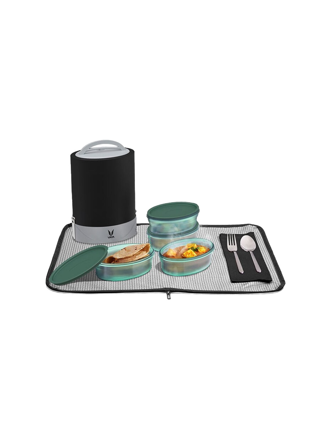 Vaya Kids Tyffyn Flex Black Microwave Safe Solid Lunch Box With Bag & Mat 1.2 L
Vaya Kids Tyffyn Flex Black Microwave Safe Solid Lunch Box With Bag & Mat 1.2 L