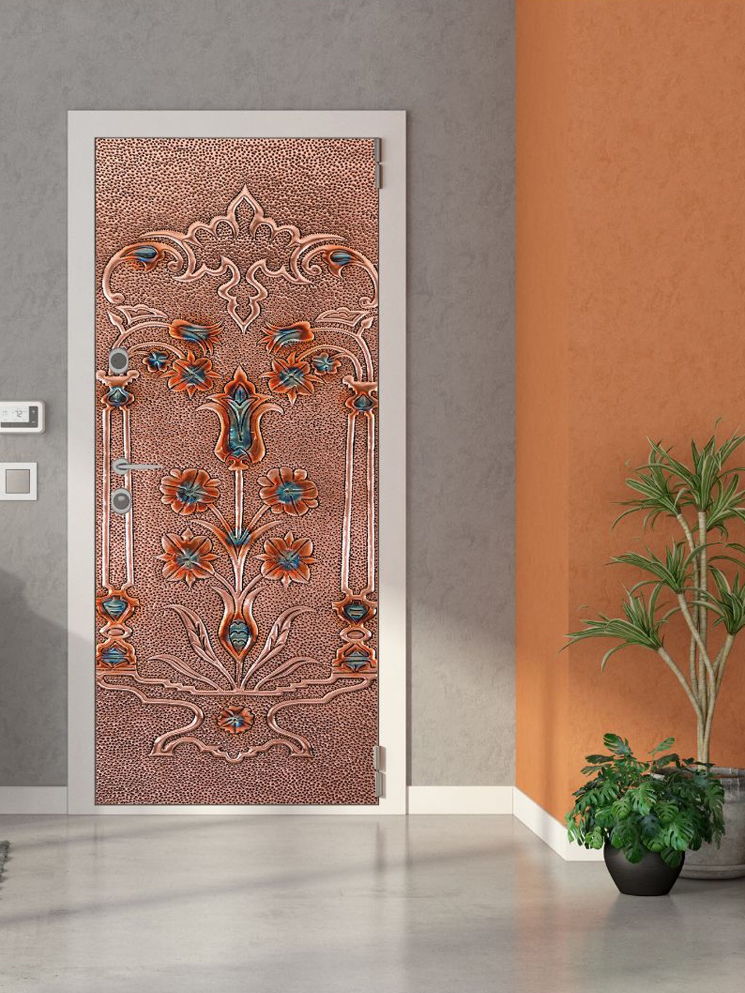 Asian Paints Royal Flowers Door Mural Medium Removable Sticker, Beige