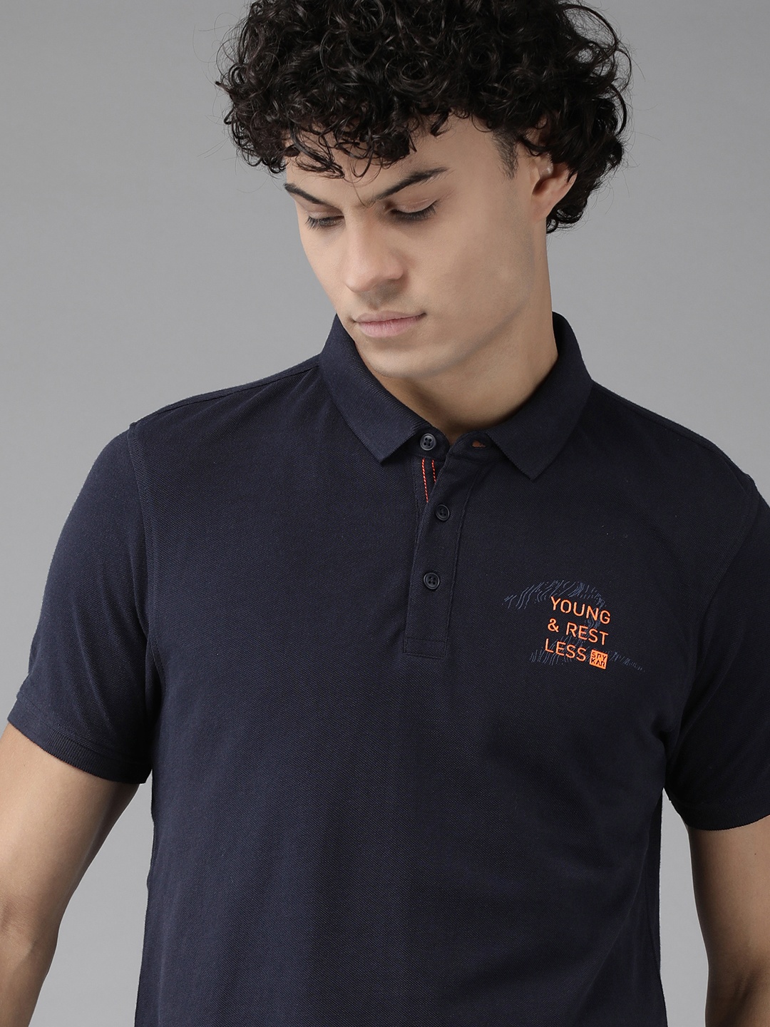 SPYKAR Men Navy Pure Cotton Typography Printed Polo Collar Slim Fit T-shirt, Navy blue
SPYKAR Men Navy Pure Cotton Typography Printed Polo Collar Slim Fit T-shirt, Navy blue