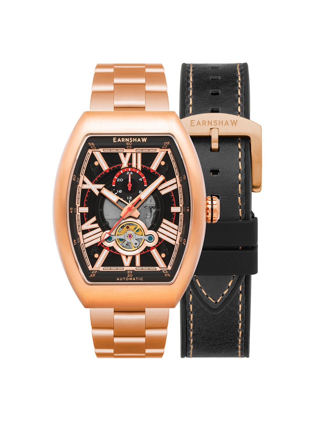 EARNSHAW Men Black Skeleton Dial & Rose Gold Toned Straps Analogue Watch- ES-8272-33
EARNSHAW Men Black Skeleton Dial & Rose Gold Toned Straps Analogue Watch- ES-8272-33