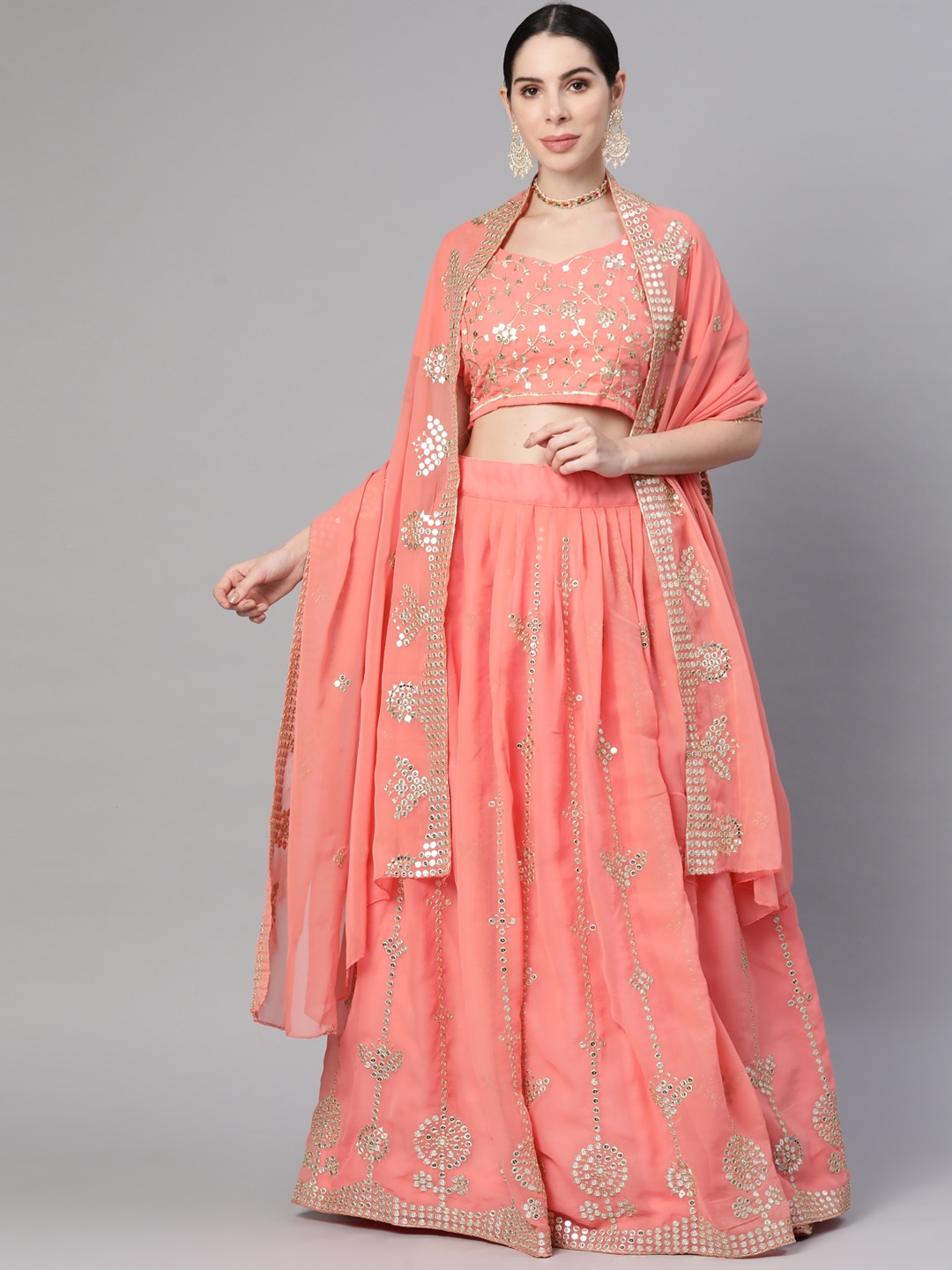 Readiprint Fashions Women Peach-Coloured Embroidered Unstitched Lehenga Blouse & Dupatta
Readiprint Fashions Women Peach-Coloured Embroidered Unstitched Lehenga Blouse & Dupatta
