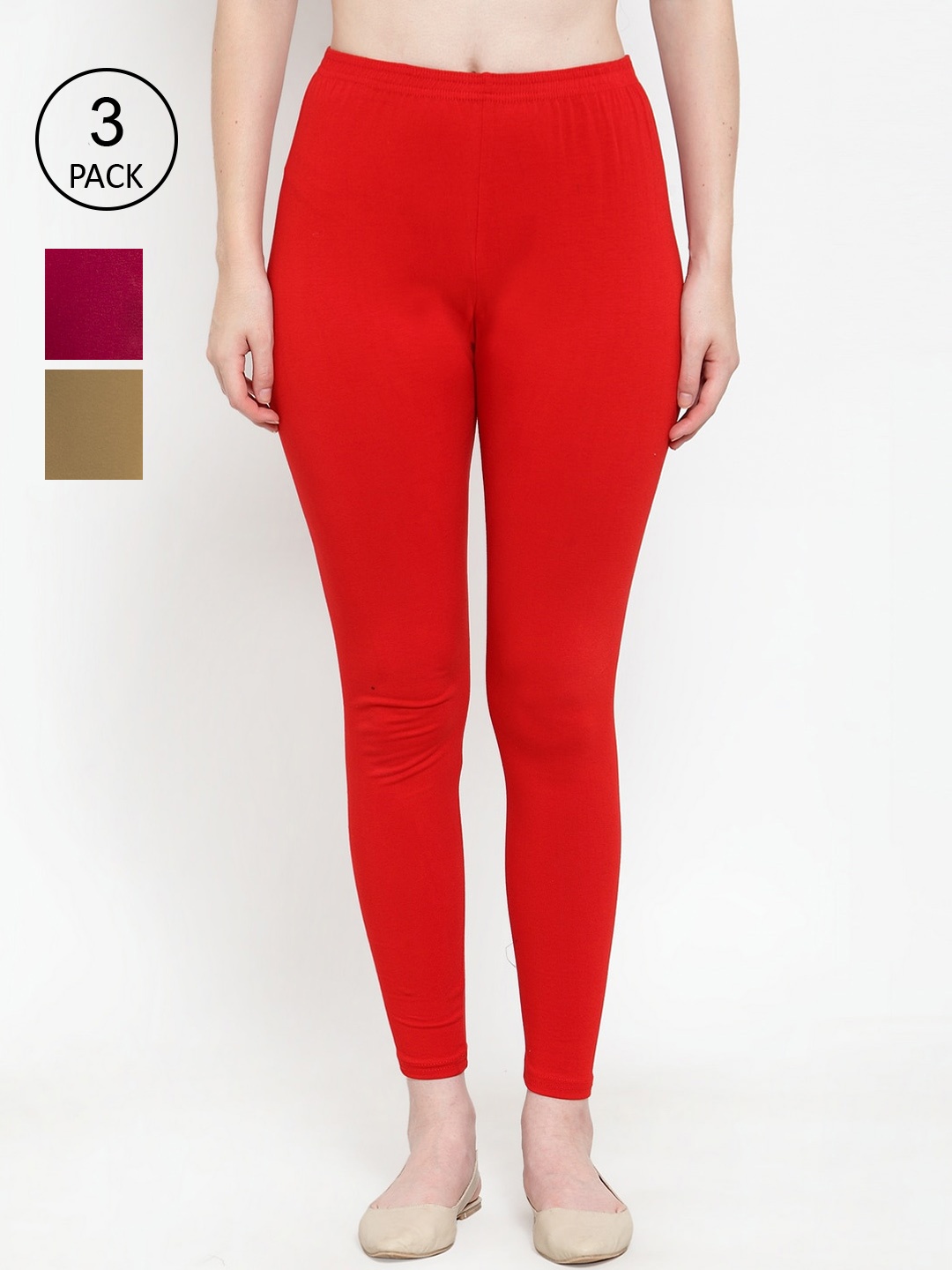 Jinfo Women Pack Of 3 Solid Super Combod Cotton Lycra Ankle-Length Leggings, Red
Jinfo Women Pack Of 3 Solid Super Combod Cotton Lycra Ankle-Length Leggings, Red