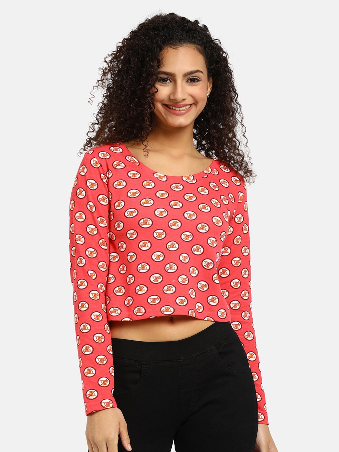 V-Mart Red Geometric Print Crop Top
