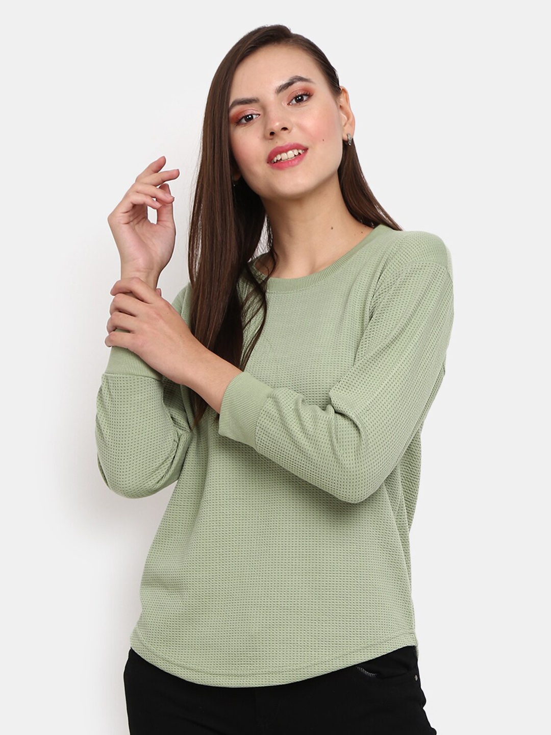V-Mart Sea Green Pure Cotton Top