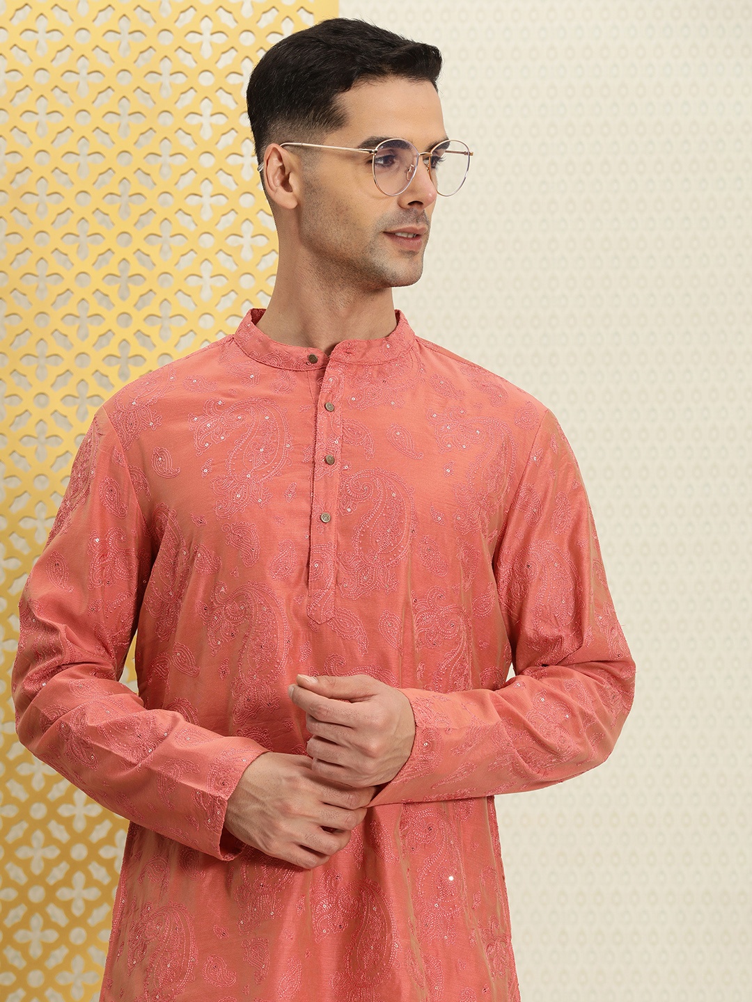 House of Pataudi Men Paisley Embroidered Sequinned Thread Work Jashn Kurta with Churidar, Rust
House of Pataudi Men Paisley Embroidered Sequinned Thread Work Jashn Kurta with Churidar, Rust