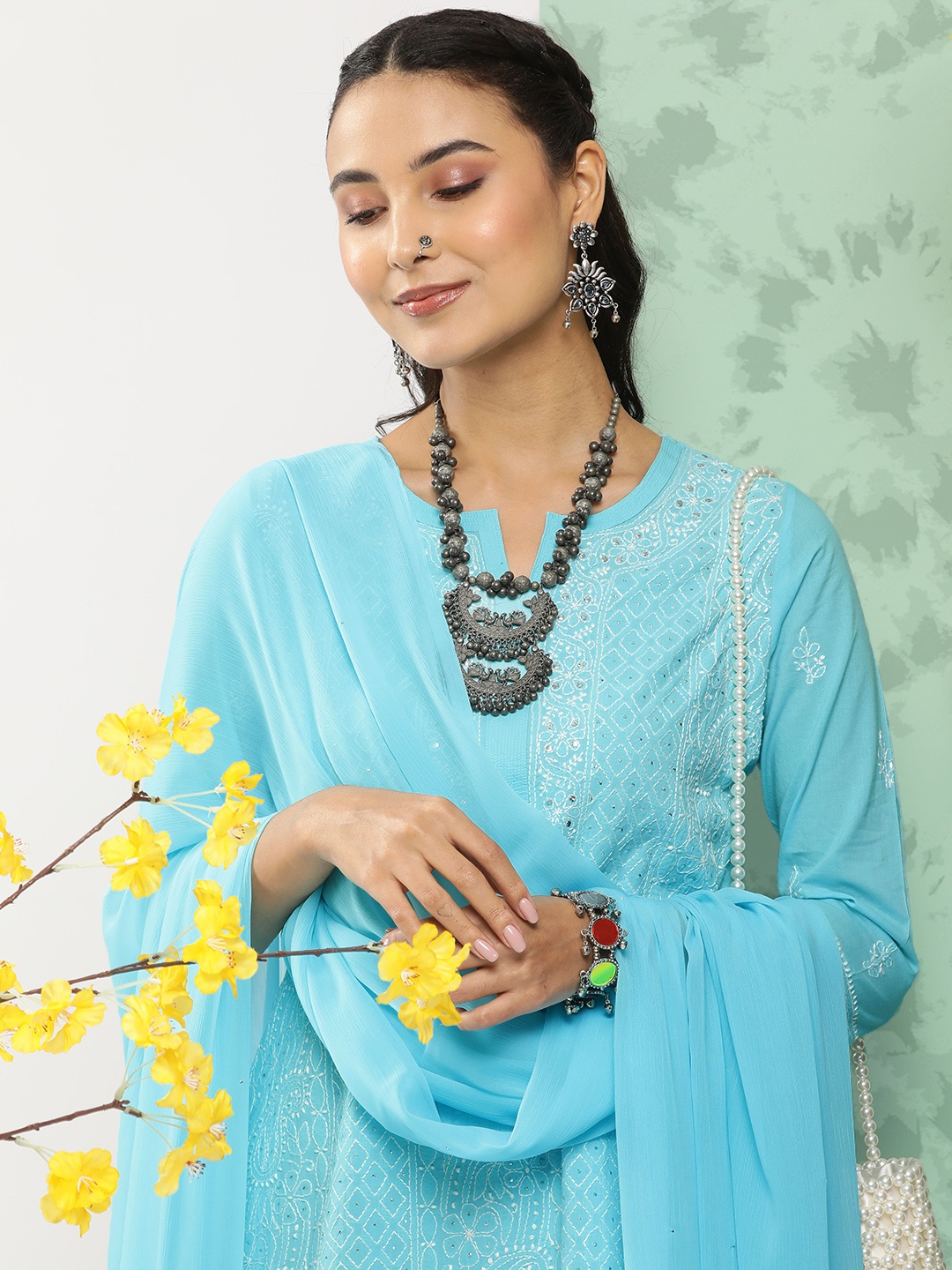 House of Pataudi Women Ethnic Thread Work Pure Cotton Jashn Kurta With Trousers & Dupatta, Blue
House of Pataudi Women Ethnic Thread Work Pure Cotton Jashn Kurta With Trousers & Dupatta, Blue