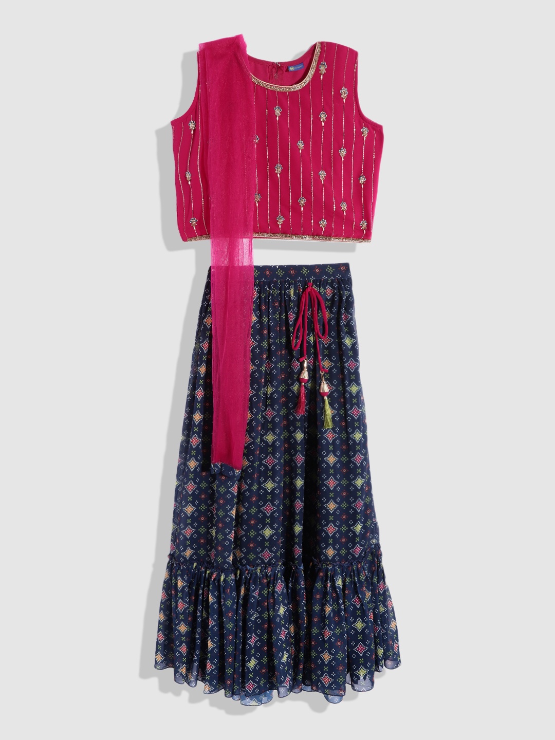 YK Girls Pink & Navy Blue Embellished Beads and Stones Ready to Wear Lehenga & Blouse With Dupatta
YK Girls Pink & Navy Blue Embellished Beads and Stones Ready to Wear Lehenga & Blouse With Dupatta