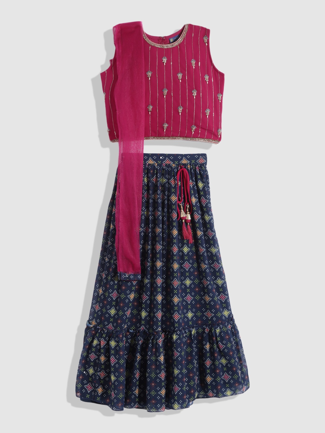 YK Girls Pink & Navy Blue Embellished Beads and Stones Ready to Wear Lehenga & Blouse With Dupatta
YK Girls Pink & Navy Blue Embellished Beads and Stones Ready to Wear Lehenga & Blouse With Dupatta