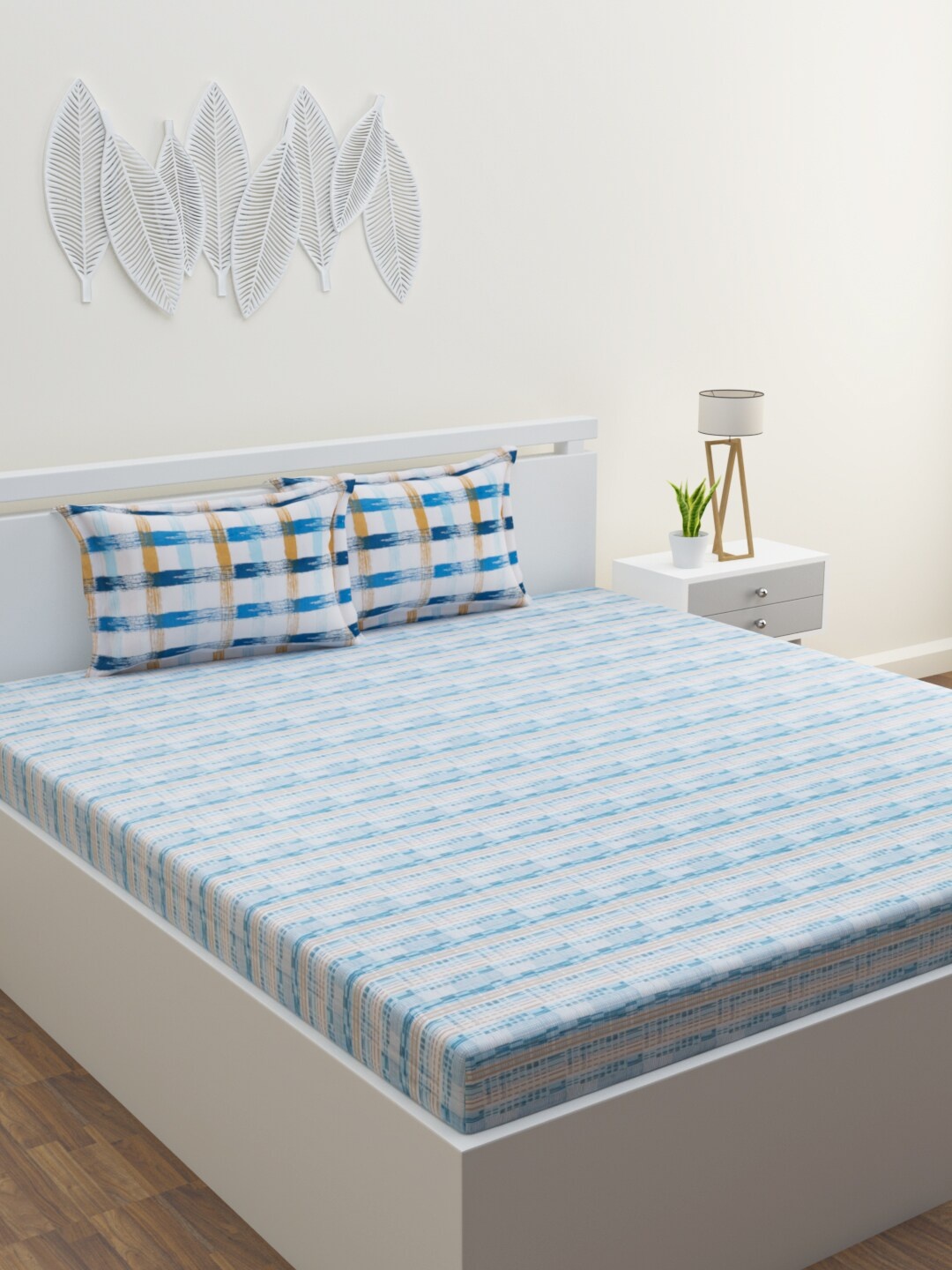 HOME AFFAIRS Blue & White Geometric 144 TC Pure Cotton Queen Bedsheet with 2 Pillow Covers
HOME AFFAIRS Blue & White Geometric 144 TC Pure Cotton Queen Bedsheet with 2 Pillow Covers