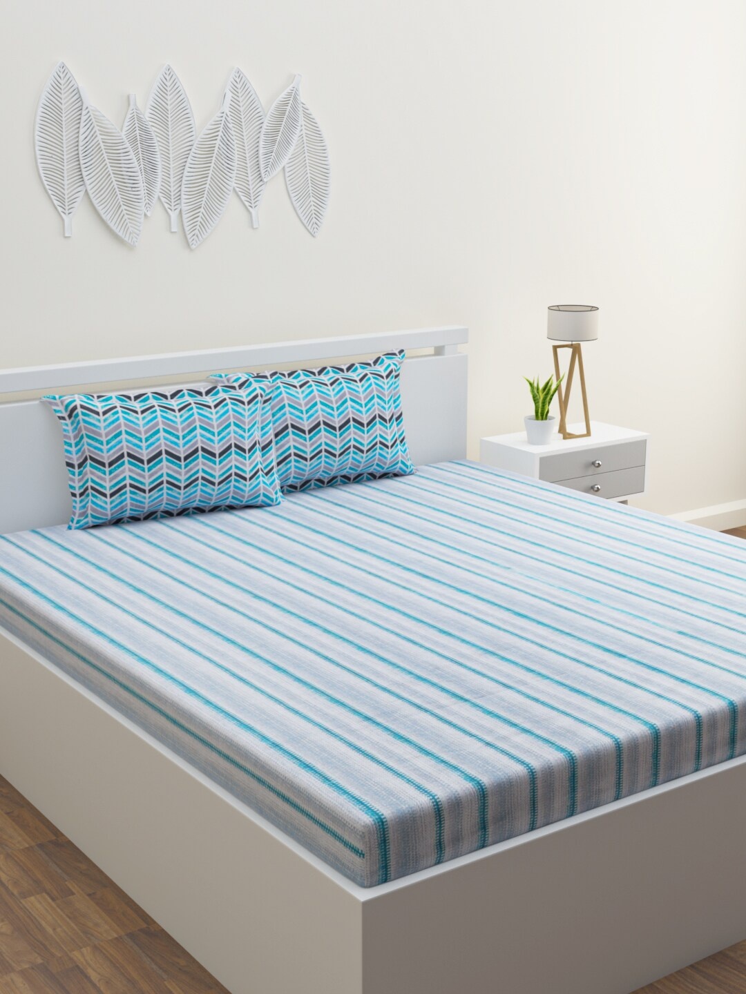 HOME AFFAIRS Grey & Blue Geometric 144 TC Pure Cotton Queen Bedsheet with 2 Pillow Covers
HOME AFFAIRS Grey & Blue Geometric 144 TC Pure Cotton Queen Bedsheet with 2 Pillow Covers