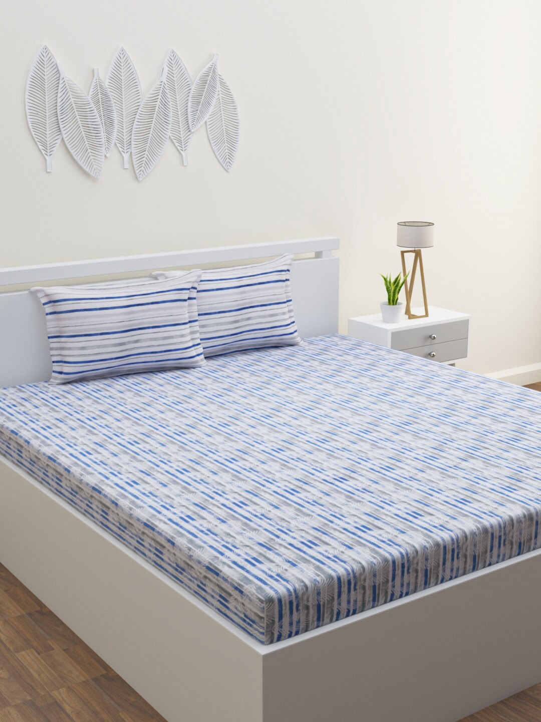 HOME AFFAIRS Navy Blue & Grey Striped 144 TC Pure Cotton Queen Bedsheet &2 Pillow Covers
HOME AFFAIRS Navy Blue & Grey Striped 144 TC Pure Cotton Queen Bedsheet &2 Pillow Covers