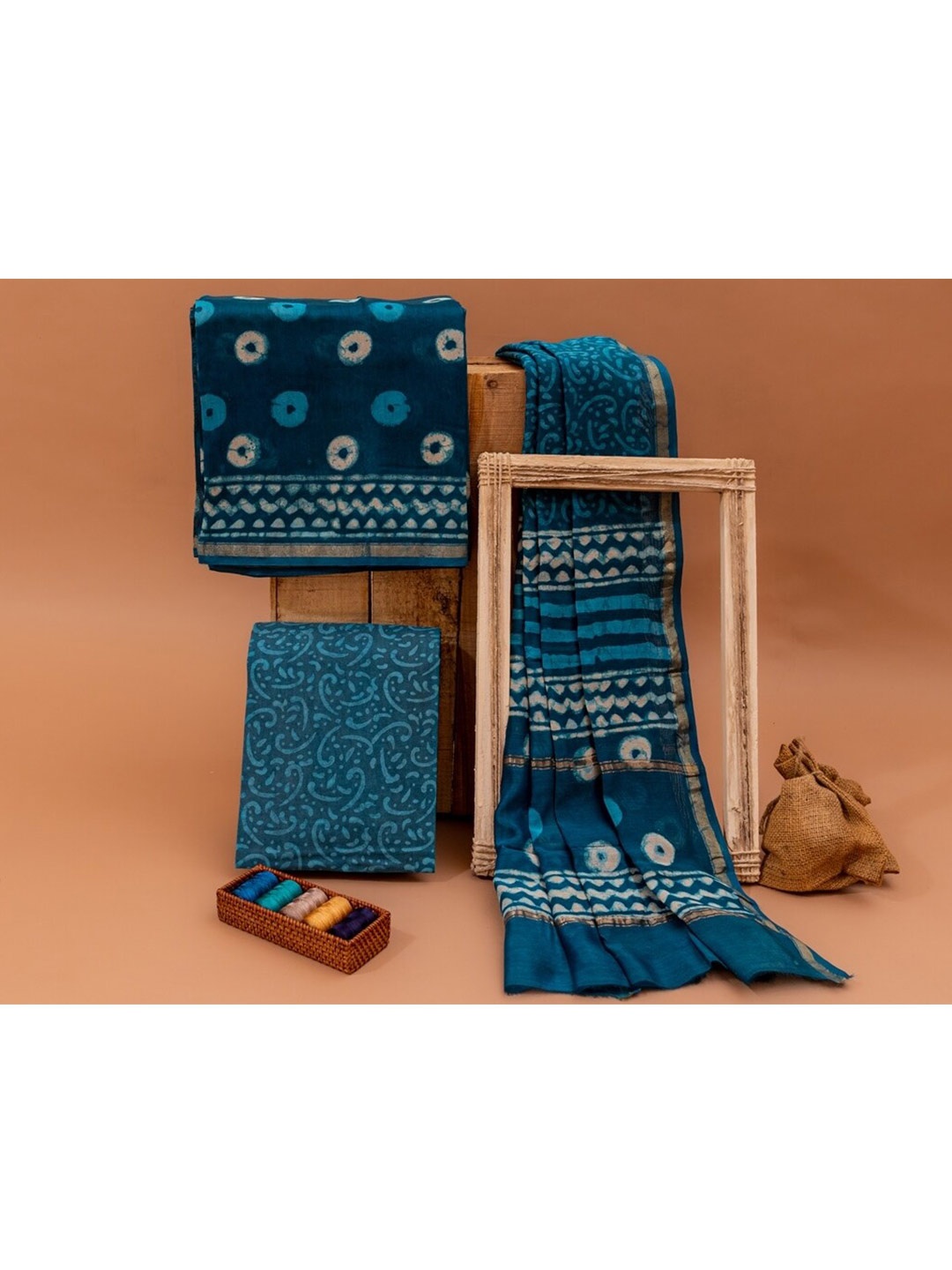 ArtiZenWeaves Women 3 Piece Blue & Cream Printed Chanderi Silk Unstitched Dress Material
ArtiZenWeaves Women 3 Piece Blue & Cream Printed Chanderi Silk Unstitched Dress Material