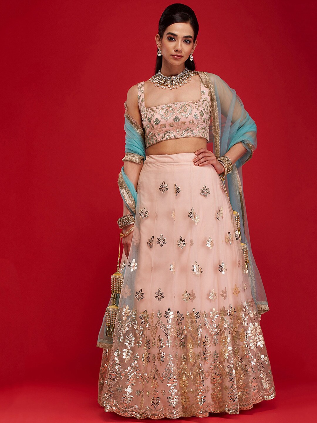 6Y COLLECTIVE Women Pink & Blue Embellished Semi-Stitched Lehenga Choli With Dupatta
6Y COLLECTIVE Women Pink & Blue Embellished Semi-Stitched Lehenga Choli With Dupatta