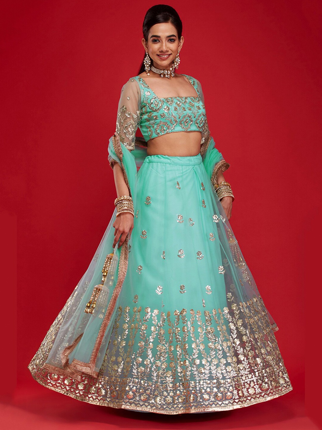 6Y COLLECTIVE Women Turquoise Blue Embellished Semi-Stitched Lehenga Choli With Dupatta
6Y COLLECTIVE Women Turquoise Blue Embellished Semi-Stitched Lehenga Choli With Dupatta