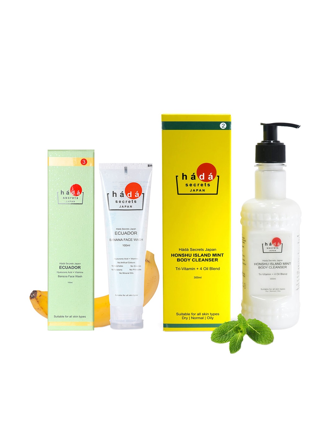 Hada Secrets Japan Ecuador Banana Facewash With Honshu Island Mint Body Wash-400ml, White
Hada Secrets Japan Ecuador Banana Facewash With Honshu Island Mint Body Wash-400ml, White