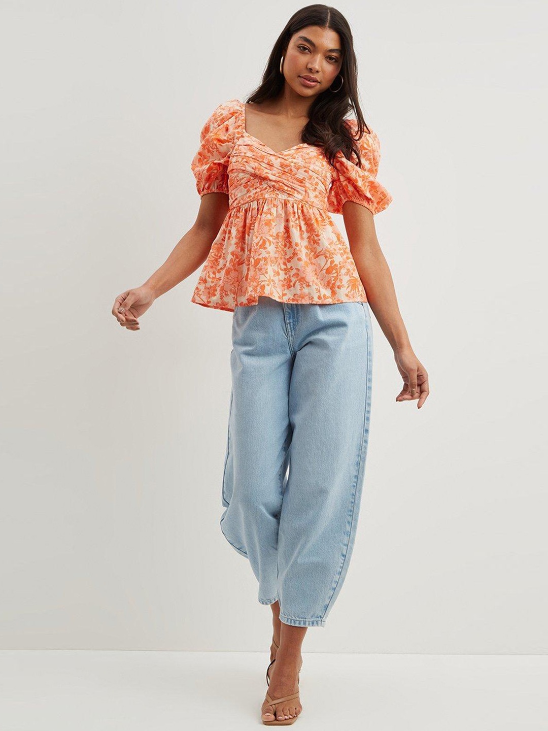 DOROTHY PERKINS Off White & Orange Cotton Linen Floral Print Ruched Sleeves Empire Top
DOROTHY PERKINS Off White & Orange Cotton Linen Floral Print Ruched Sleeves Empire Top