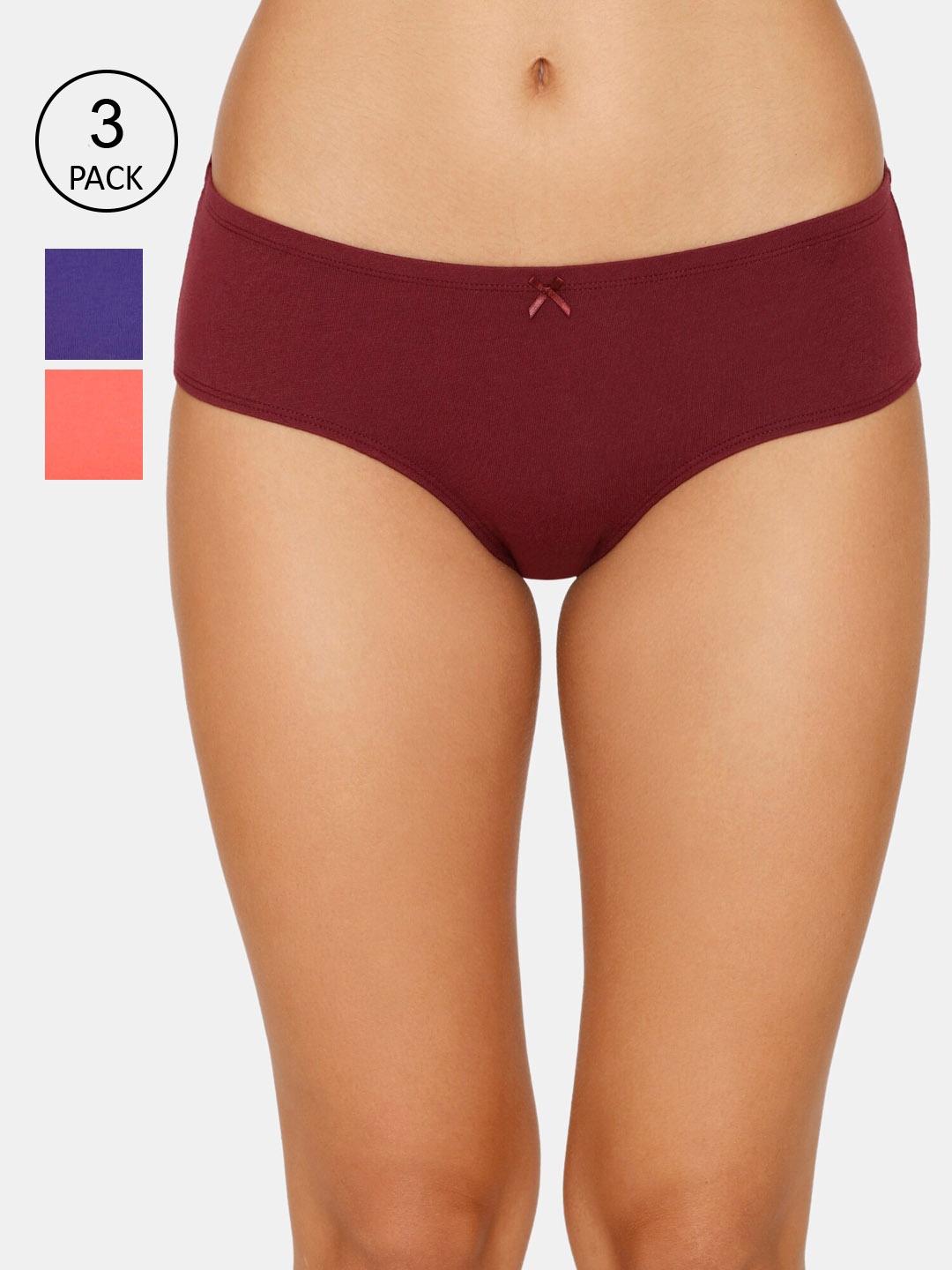 Zivame Women Pack Of 3 Solid Anti Odour Hipster Briefs, Purple