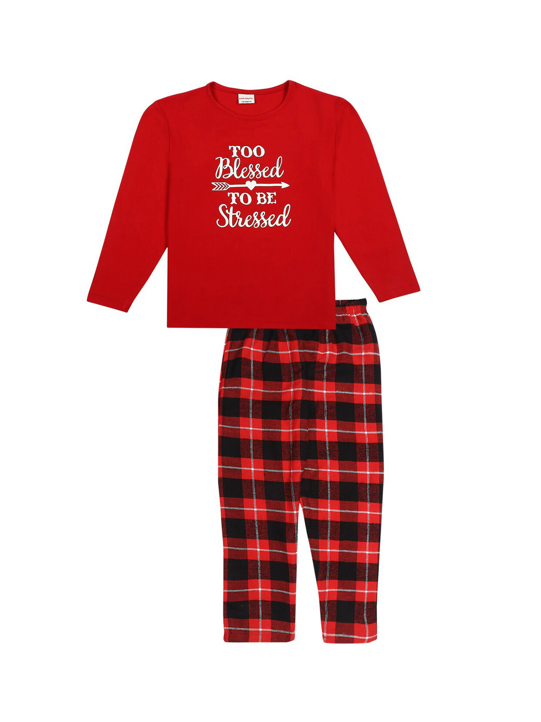 RAINE AND JAINE Girls Red & Black Printed Pure Cotton Night suit 
RAINE AND JAINE Girls Red & Black Printed Pure Cotton Night suit
